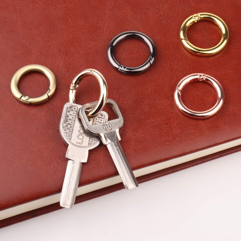 Tiberham Spring Clip Round Carabiner, Tiberham 5 Pcs Gate O Ring Spring Loaded Snap Clip, Key Ring Buckle Locking Carabiner Hook, Metal Secure Holder Organizing Accessory for Bags Purses Keychain (5 Colours) - Image 5